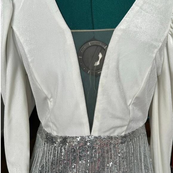 Double Crazy White Velvet Silver Sequin Fringe Mini Dress Women’s Size S - Picture 4 of 11